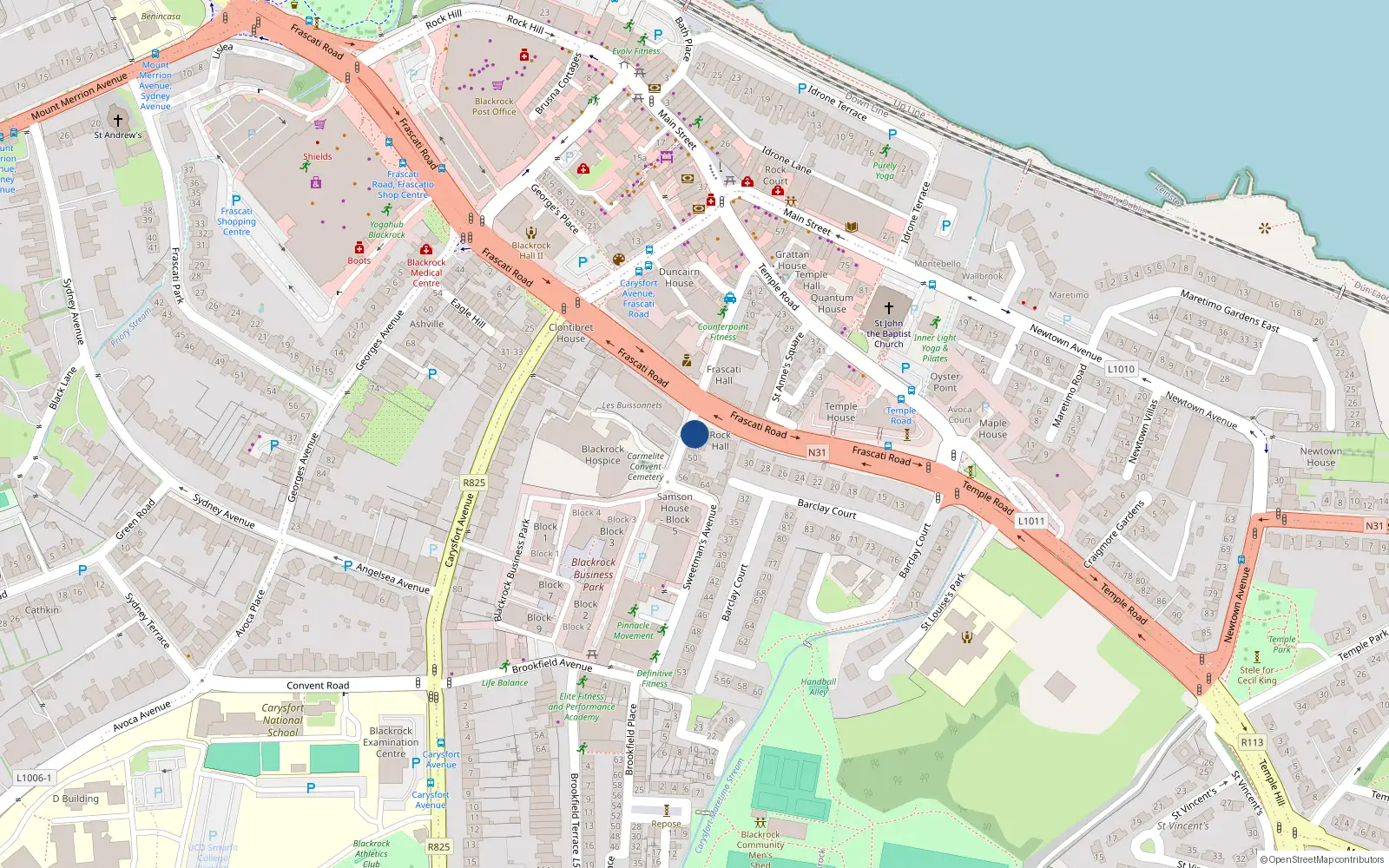 Overhead map showing the location of 6 Rockhall, 44 Sweetman's Avenue, Blackrock