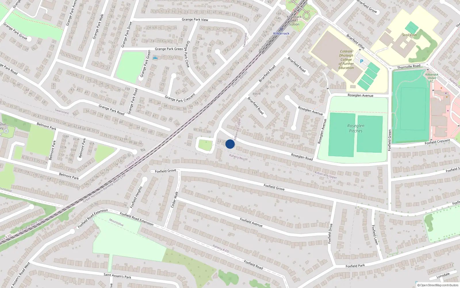 Overhead map showing the location of 6 Roseglen Road, Dublin 5