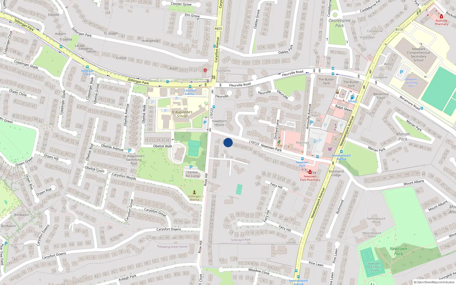 Overhead map showing the location of 6 Rosehill, Blackrock