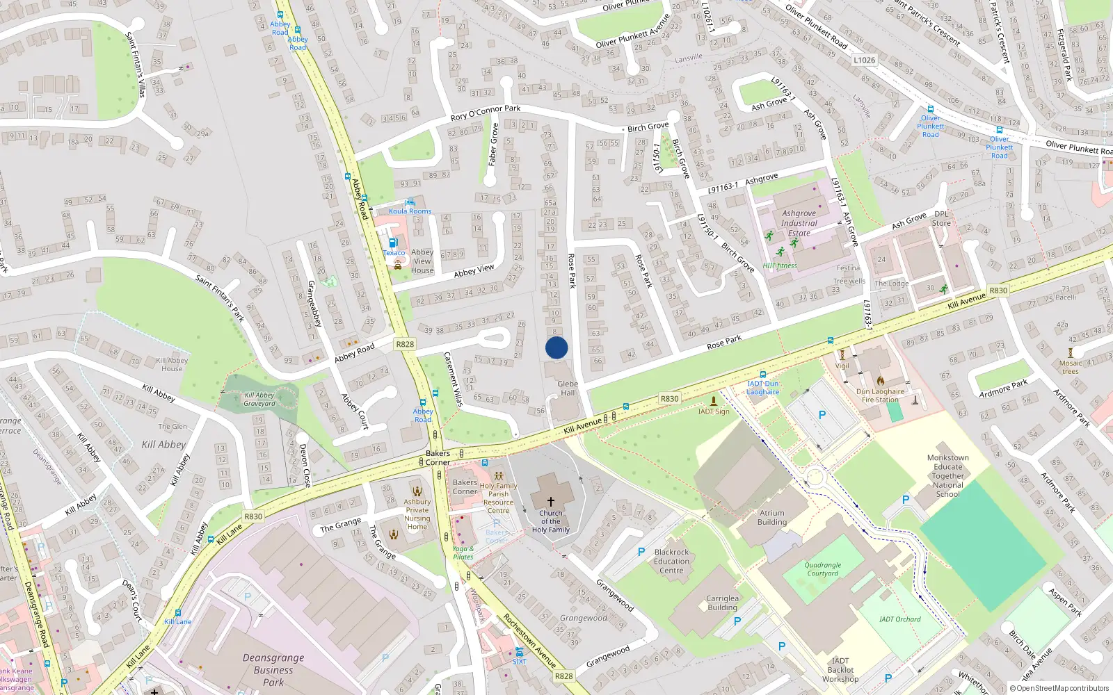 Overhead map showing the location of 6 Rose Park, Dublin