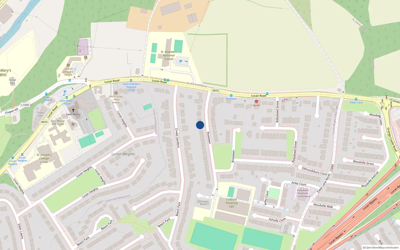 Overhead map showing the location of 6 Roselawn, Lucan