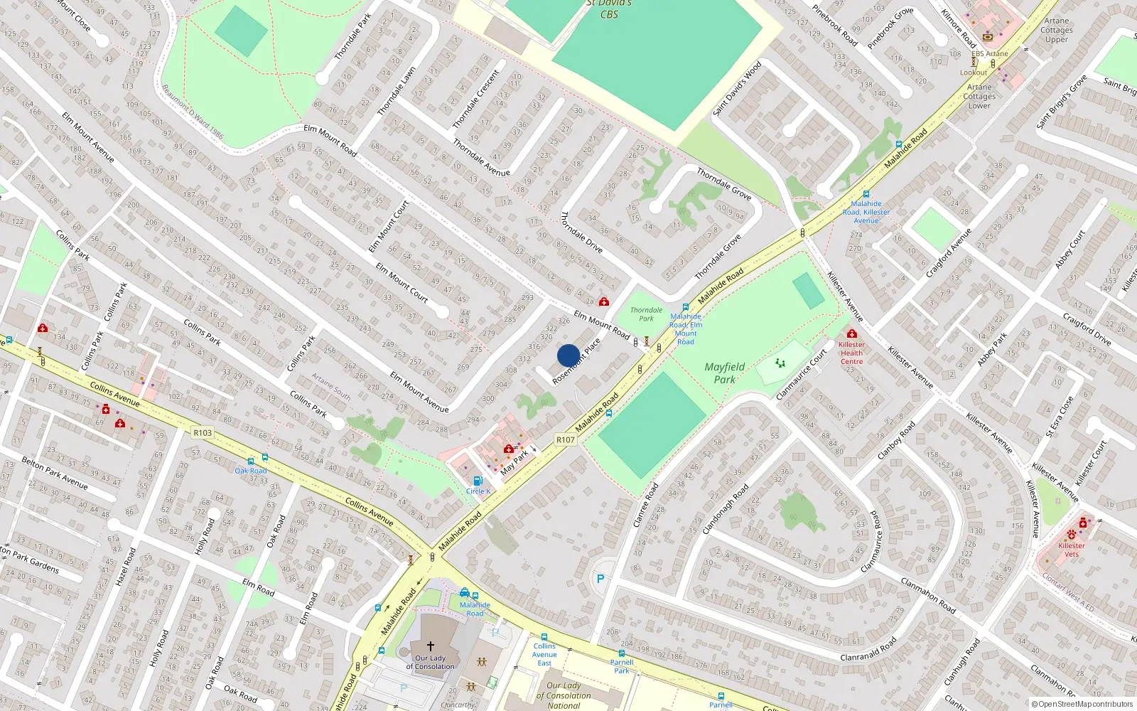 Overhead map showing the location of 6 Rosemount Place, Malahide Road, Dublin 5