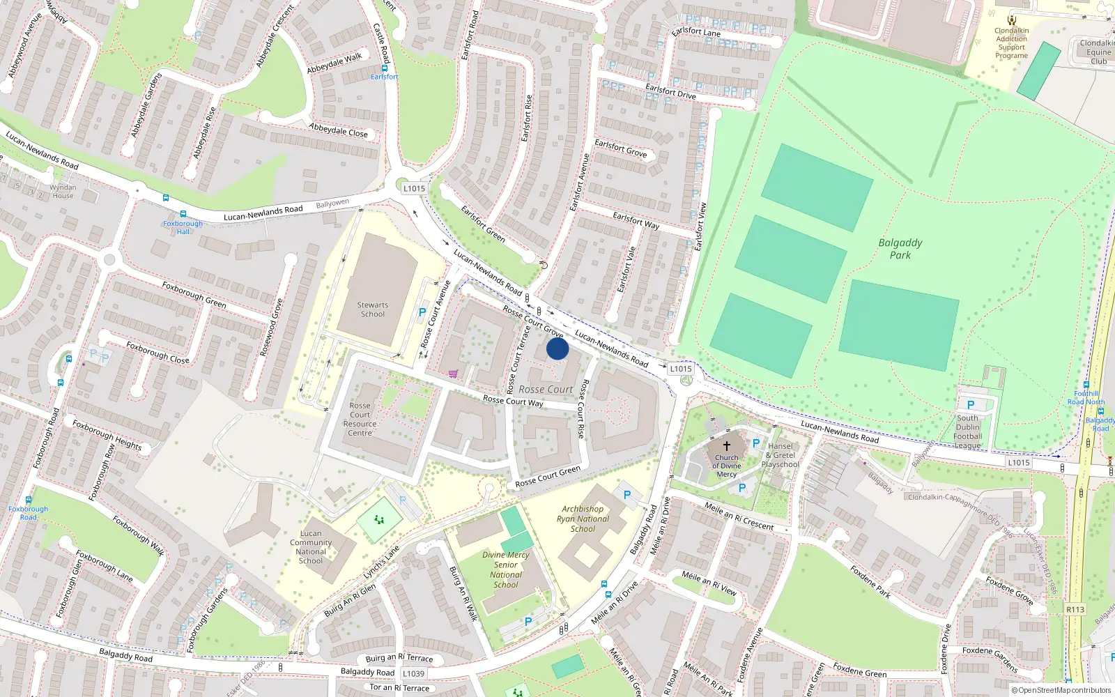 Overhead map showing the location of 6 Rosse Court Grove, Balgaddy Road, Lucan