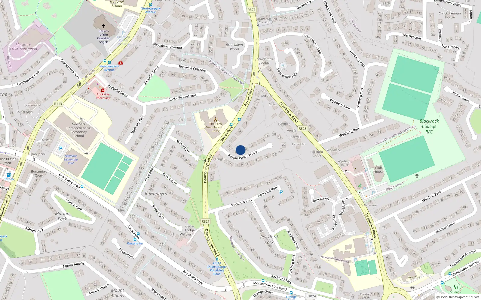 Overhead map showing the location of 6 Rowan Park Avenue, Blackrock, Dublin