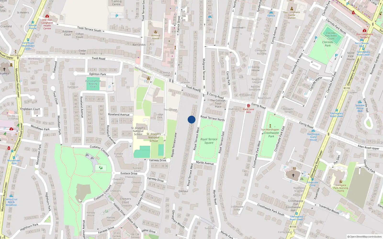 Overhead map showing the location of 6 Royal Terrace West, Dun Laoghaire, Co Dublin