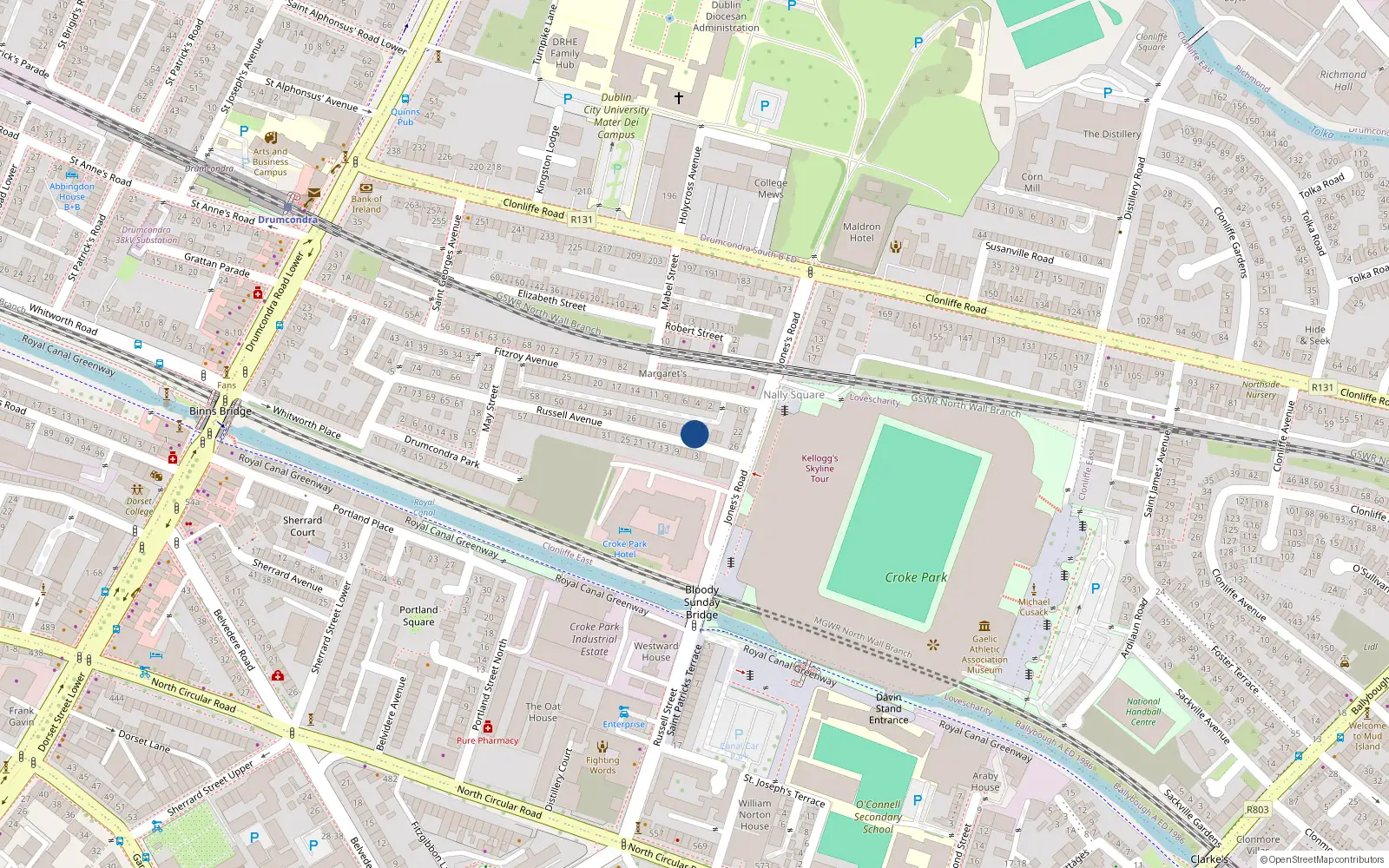 Overhead map showing the location of 6 Russell Avenue, Dublin 3