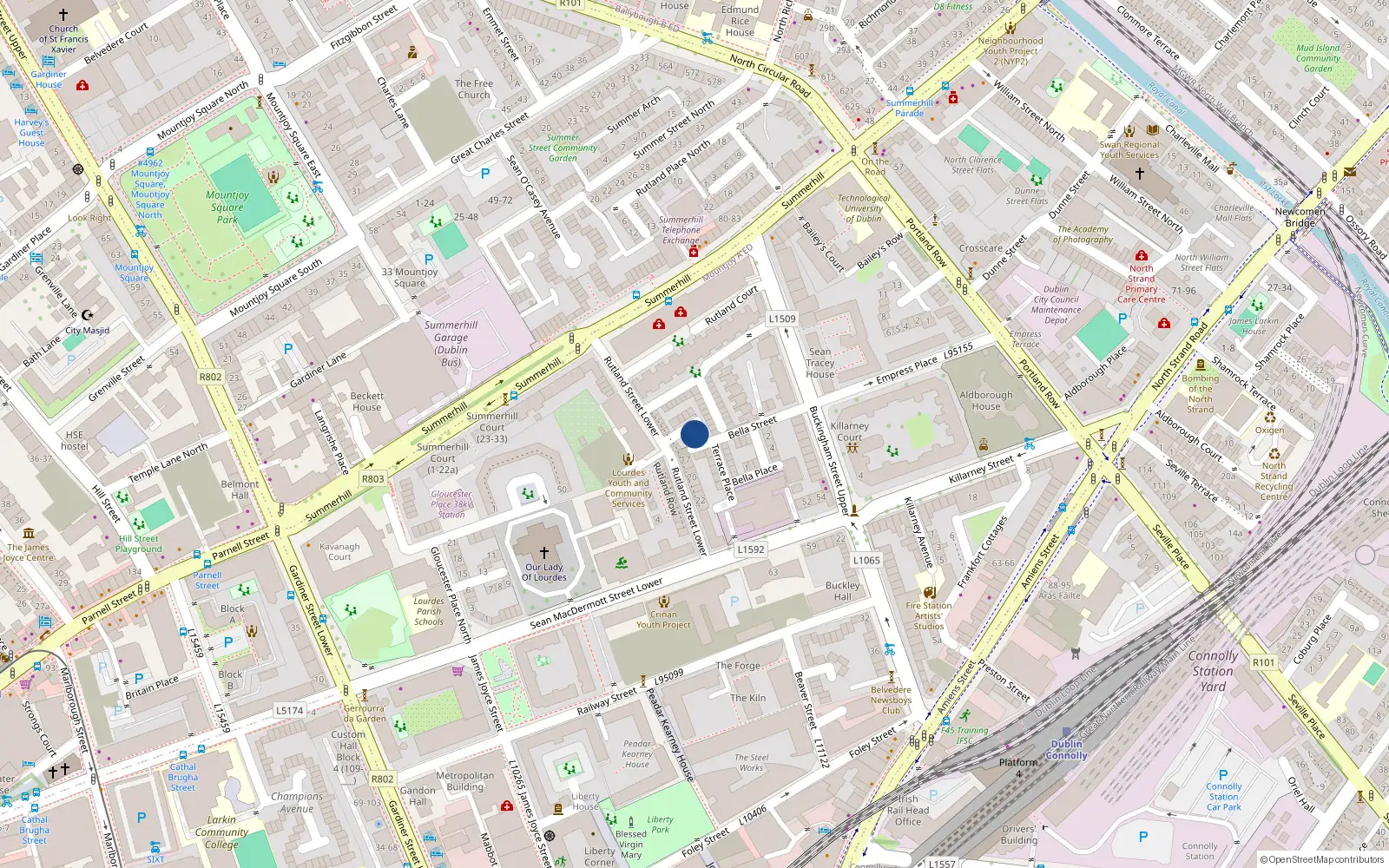 Overhead map showing the location of 6 Rutland Cottages, Dublin 1
