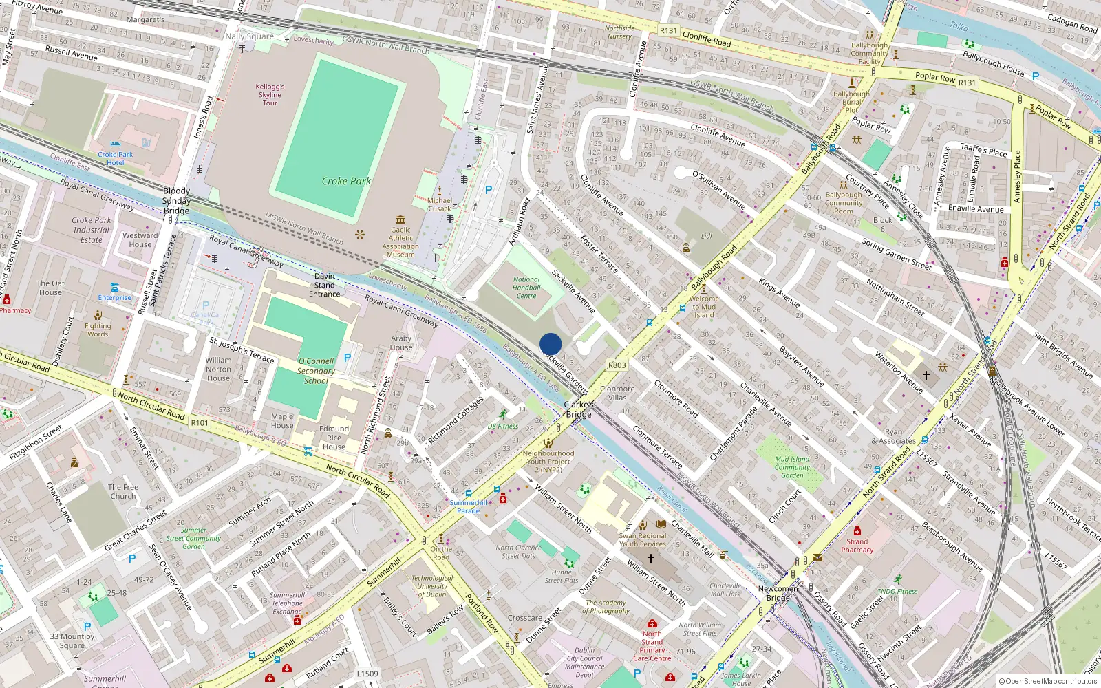 Overhead map showing the location of 6 Sackville Gardens, Dublin