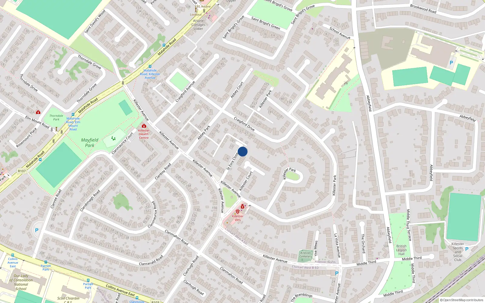 Overhead map showing the location of 6 Saint Esra Close, Killester Avenue, Dublin 5