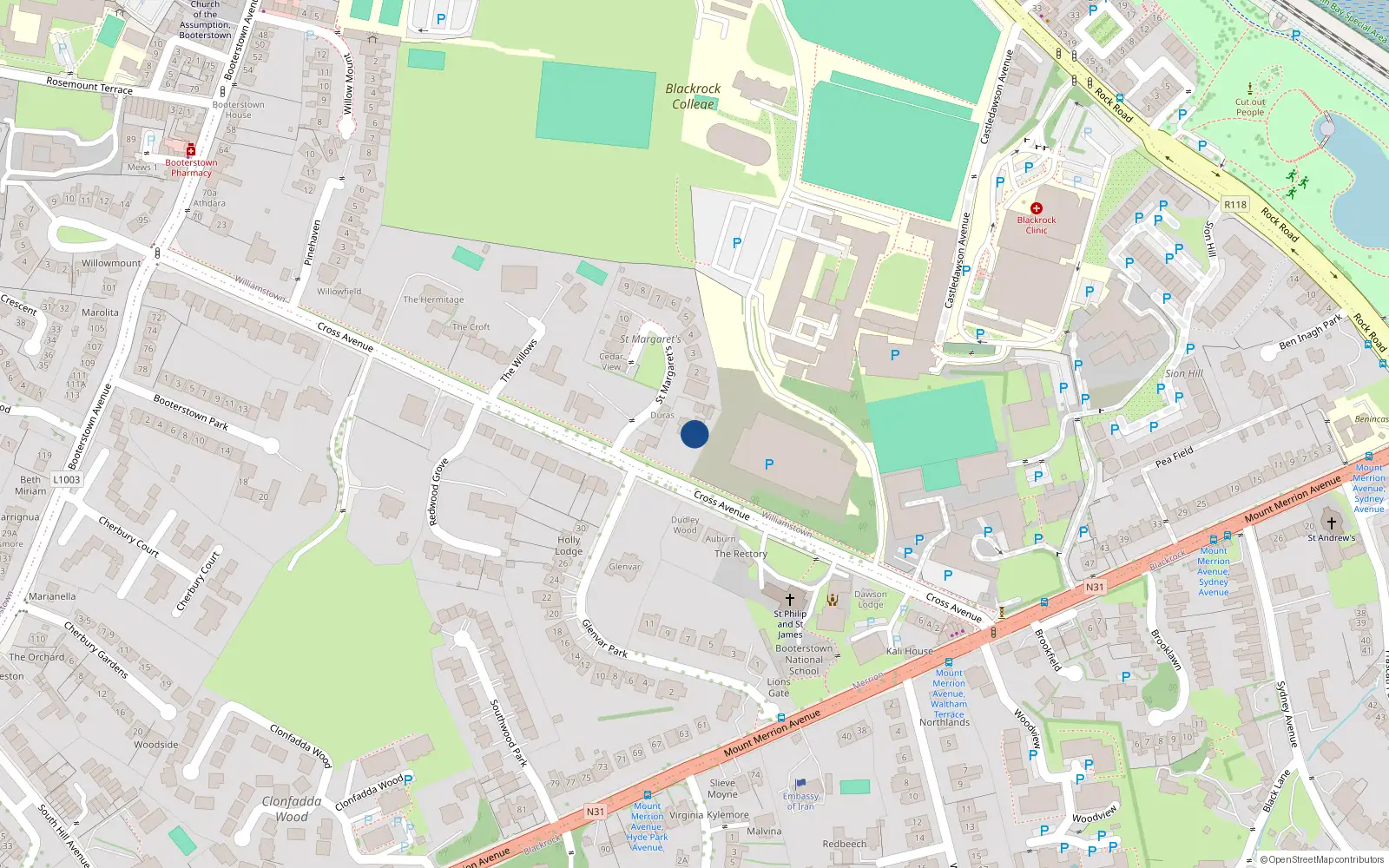 Overhead map showing the location of 6 Saint James, Cross Avenue, Blackrock