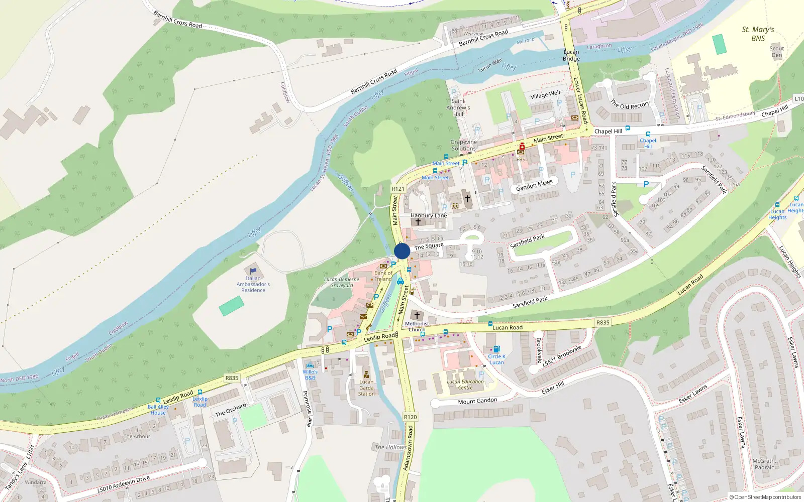 Overhead map showing the location of 6 Sarsfield Terrace, Main Street, Lucan