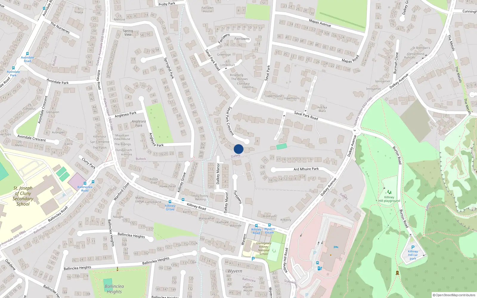 Overhead map showing the location of 6 Saval Park Crescent, Dalkey