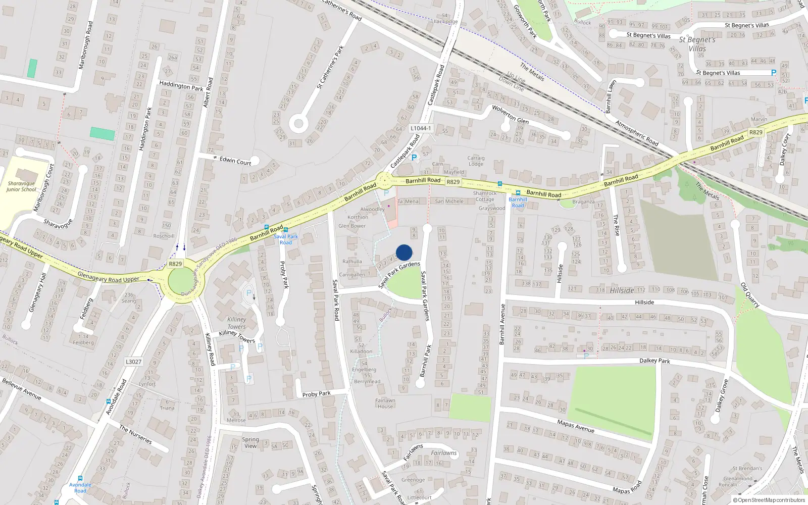 Overhead map showing the location of 6 Saval Park Gardens, Dalkey