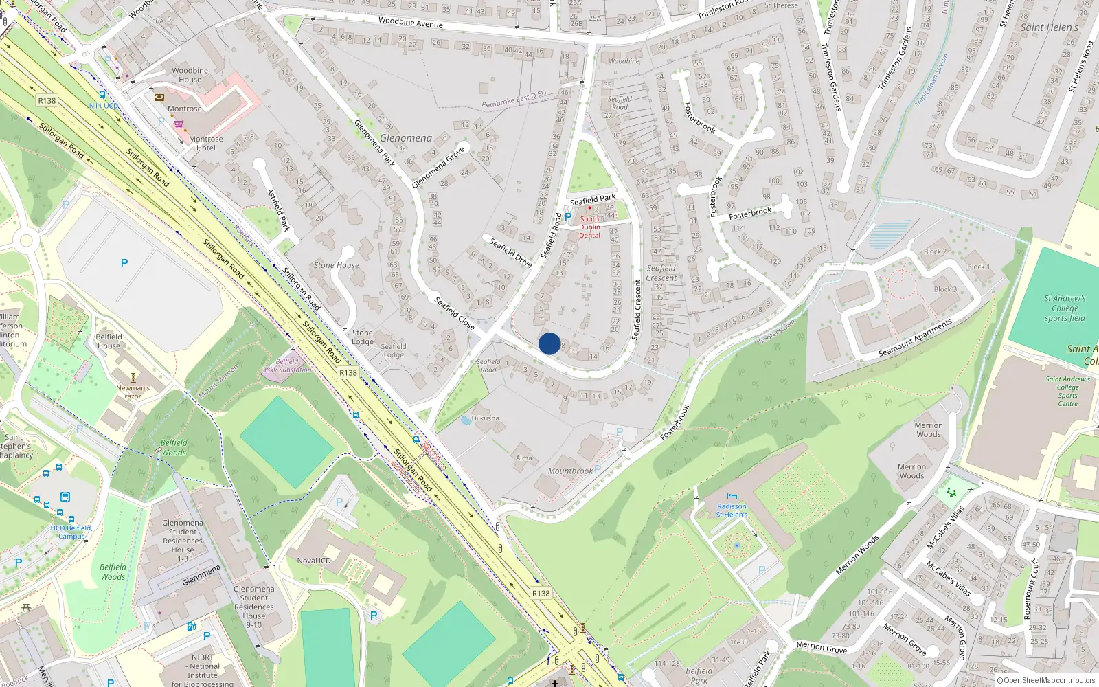 Overhead map showing the location of 6 Seafield Crescent, Blackrock, Dublin