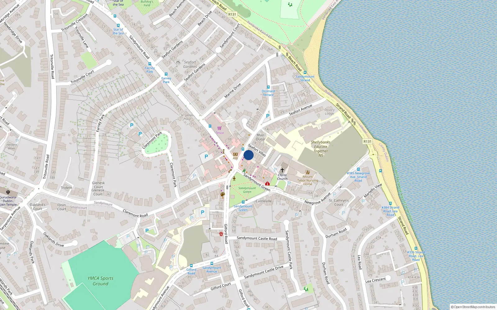 Overhead map showing the location of 6 Seafort Avenue, Sandymount