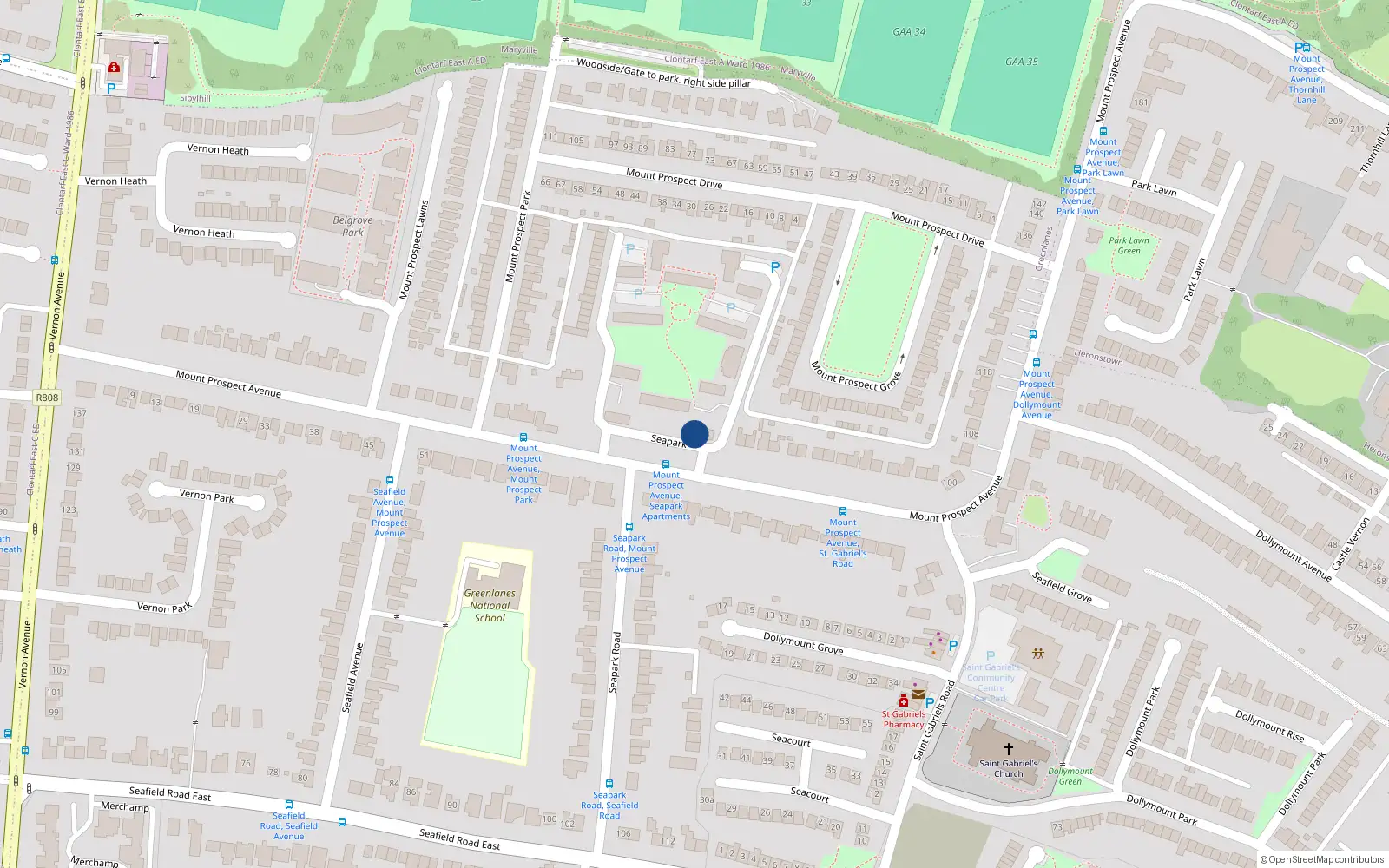Overhead map showing the location of 6 Seapark, Mount Prospect Avenue, Clontarf Dublin 3