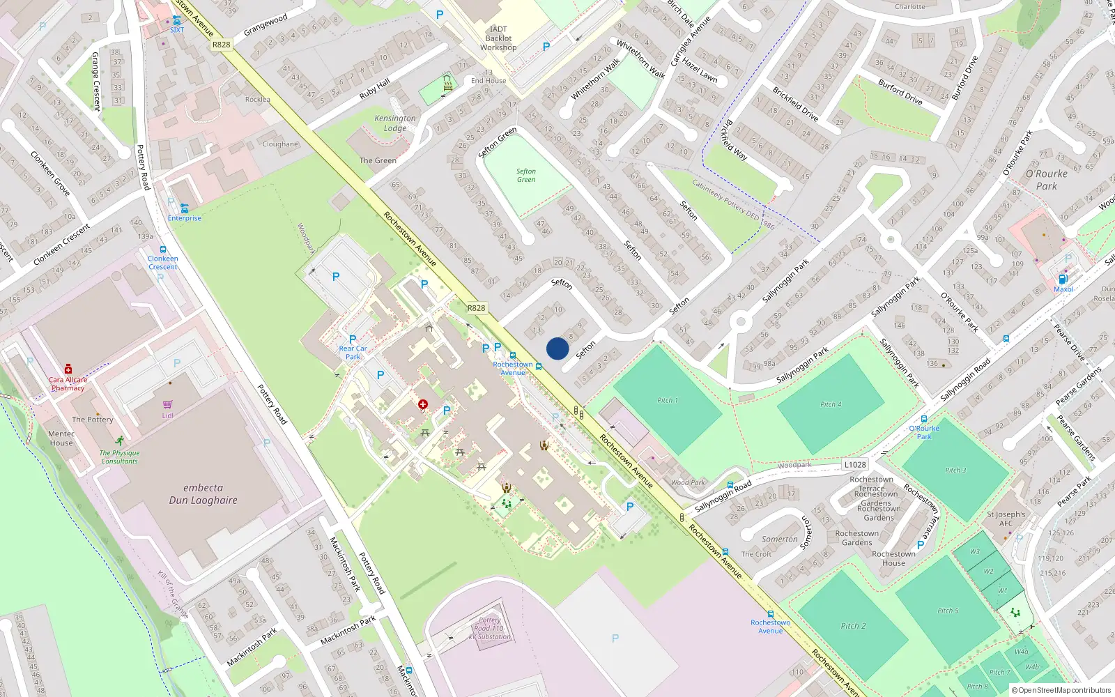 Overhead map showing the location of 6 Sefton, Dun Laoghaire