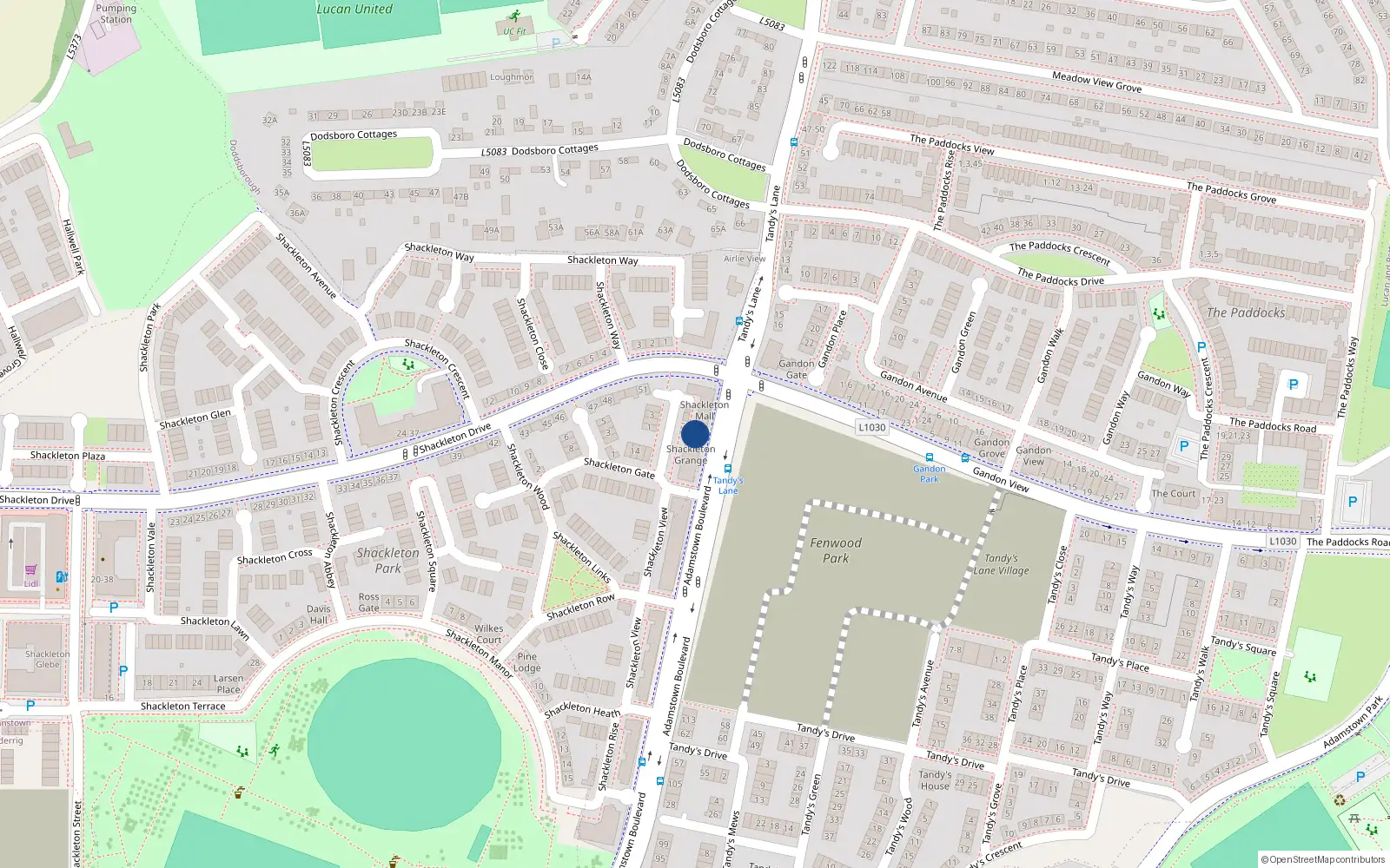 Overhead map showing the location of 6 Shackleton Grange, Shackleton Park, Lucan