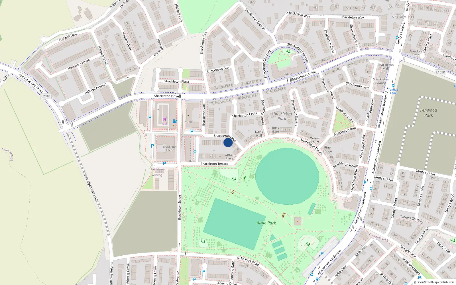 Overhead map showing the location of 6 Shackleton Lawn, Lucan