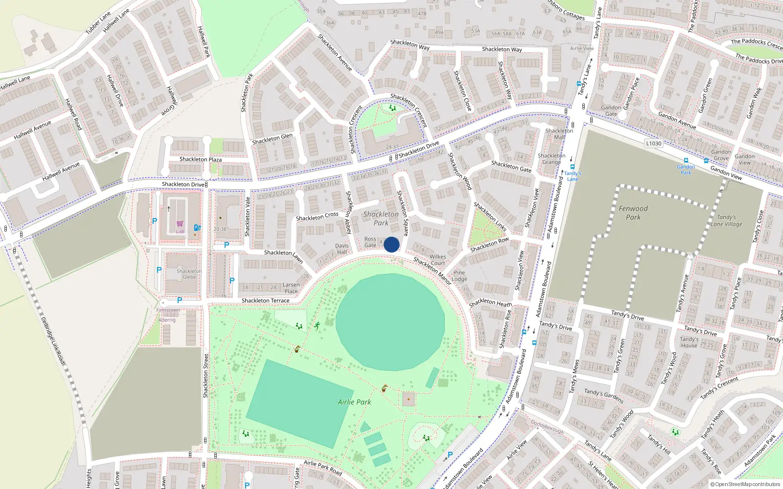 Overhead map showing the location of 6 Shackleton Manor, Shackleton Park, Lucan