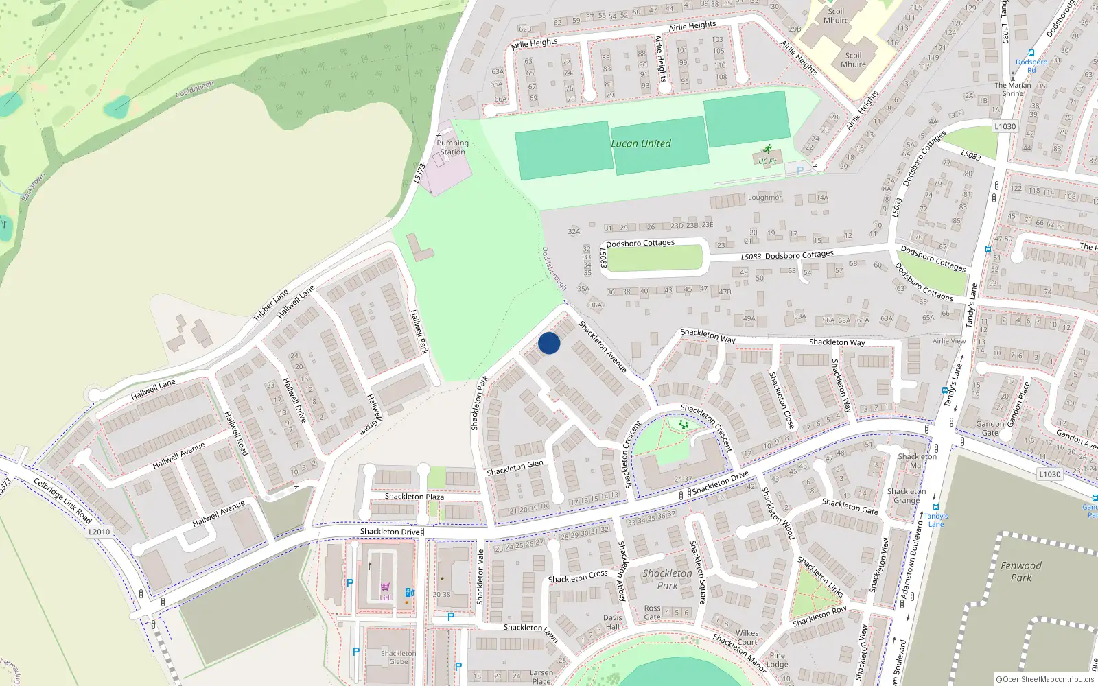 Overhead map showing the location of 6 Shackleton Park, Lucan