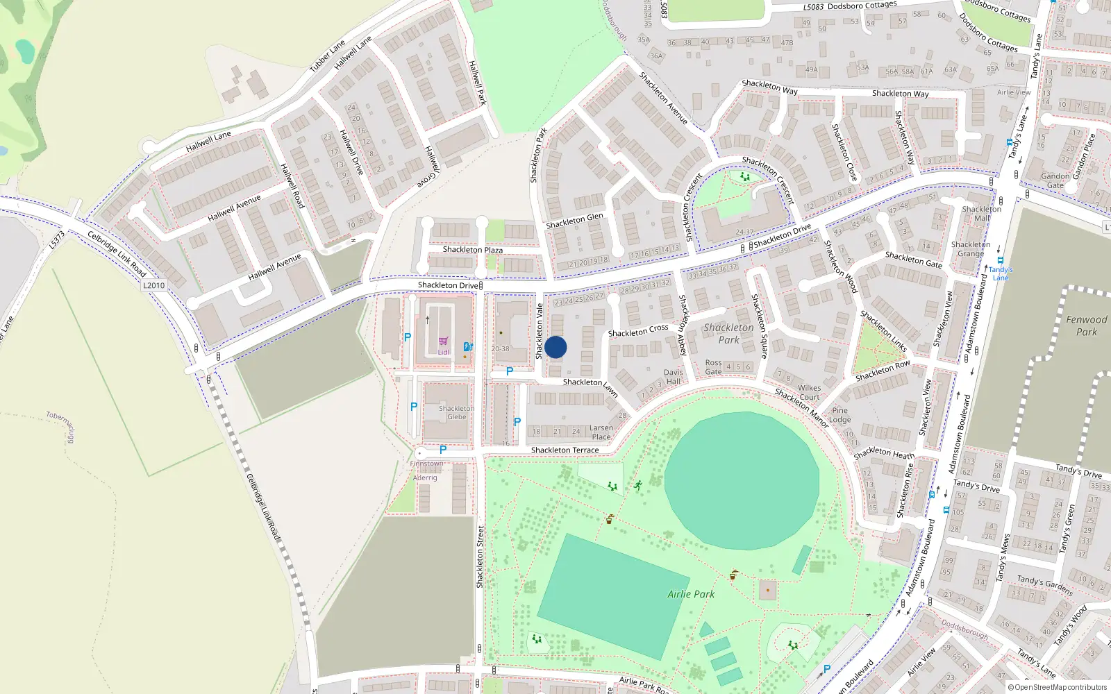 Overhead map showing the location of 6 Shackleton Vale, Shackleton Park, Lucan