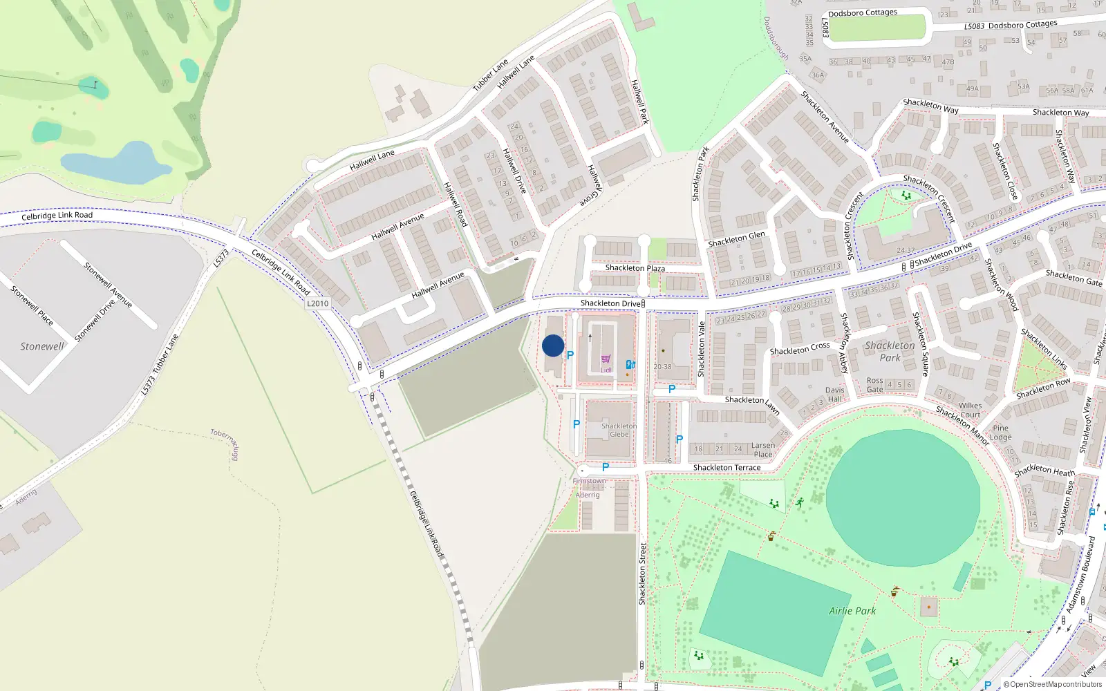 Overhead map showing the location of 6 Shackletown Drive, Shacletown Park, Lucan