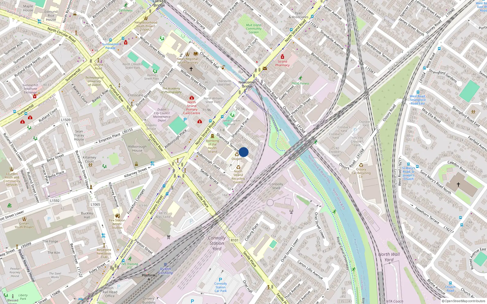 Overhead map showing the location of 6 Shamrock Terrace, Dublin 1