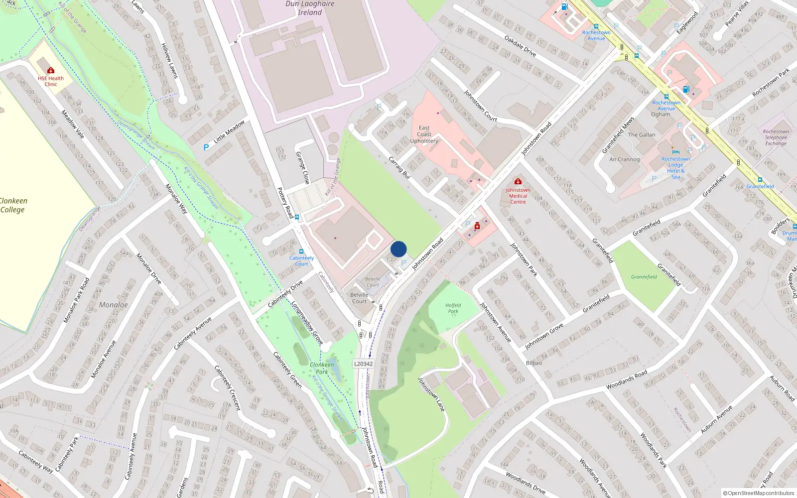 Overhead map showing the location of 6 Shrewsbury Lodge, Johnstown Road, Dun Laoghaire