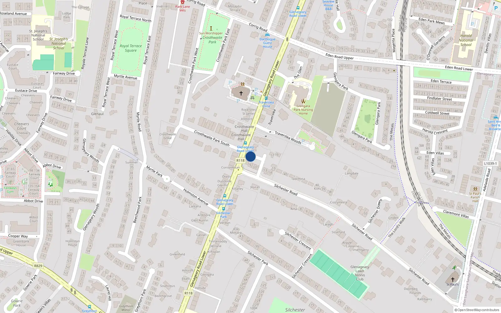 Overhead map showing the location of 6 Silchester Court, Glenageary