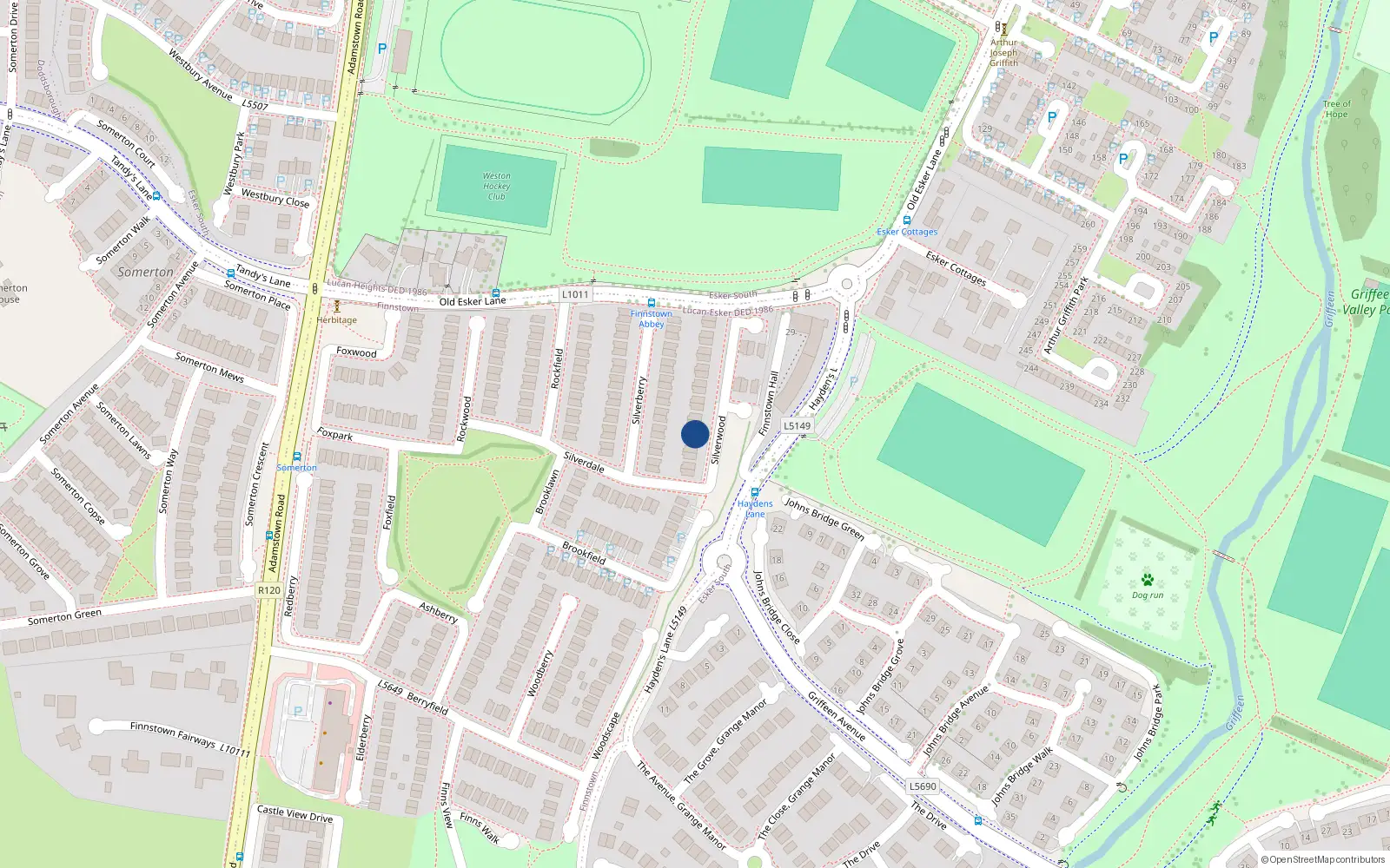 Overhead map showing the location of 6 Silverwood, Finnstown Abbey, Lucan