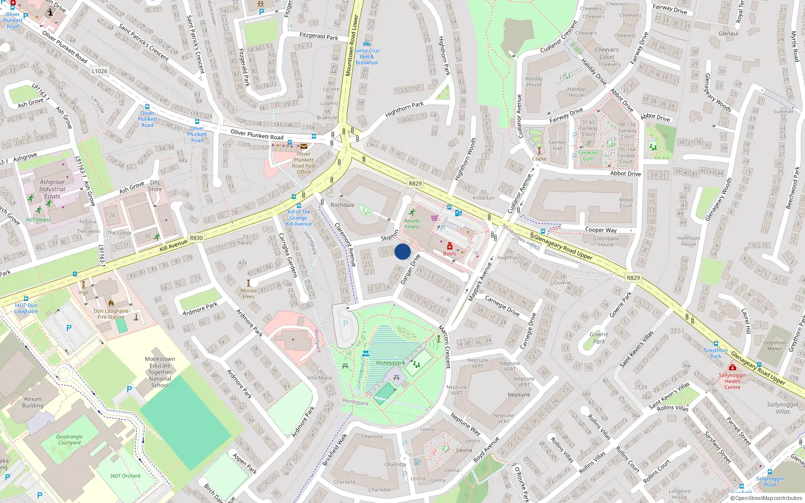 Overhead map showing the location of 6 Skipton, Dunlaoghaire