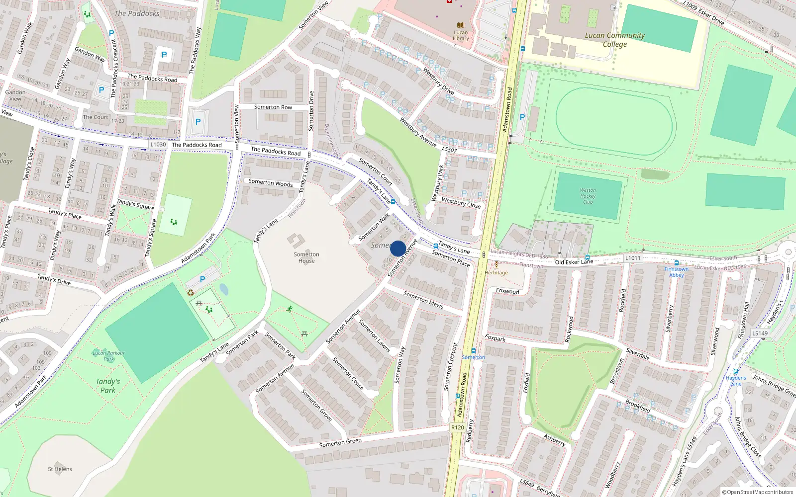 Overhead map showing the location of 6 Somerton Avenue, Newcastle Road, Lucan