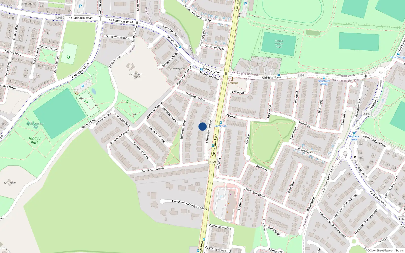 Overhead map showing the location of 6 Somerton Crescent, Lucan