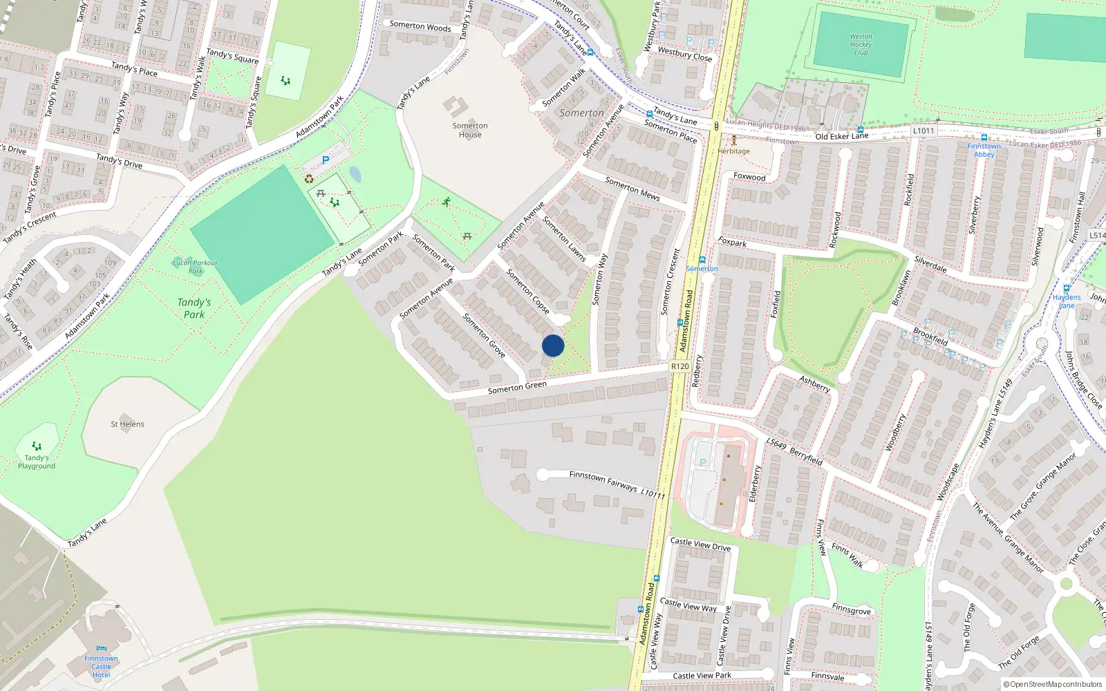 Overhead map showing the location of 6 Somerton Green, Lucan