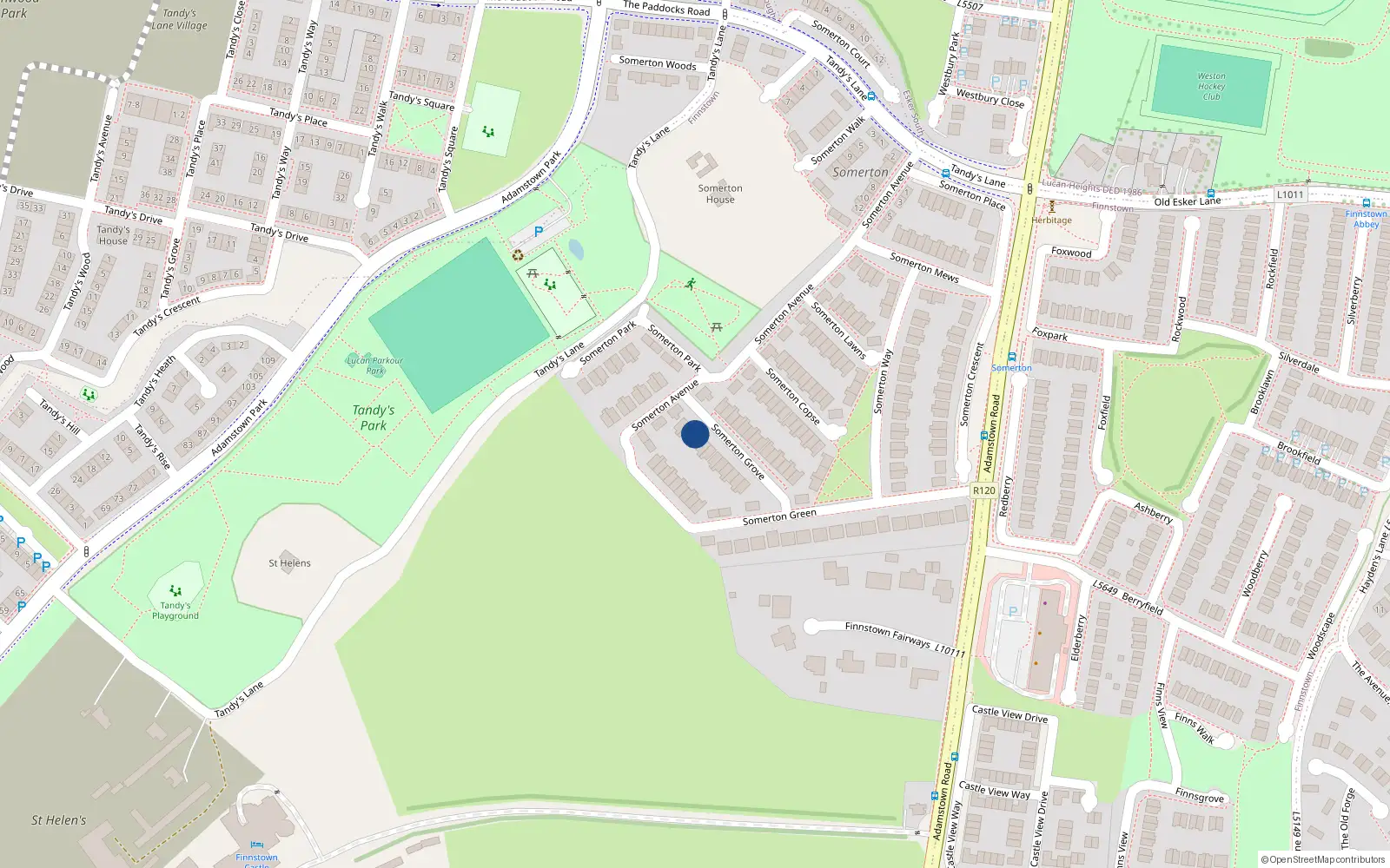 Overhead map showing the location of 6 Somerton Grove, Finnstown