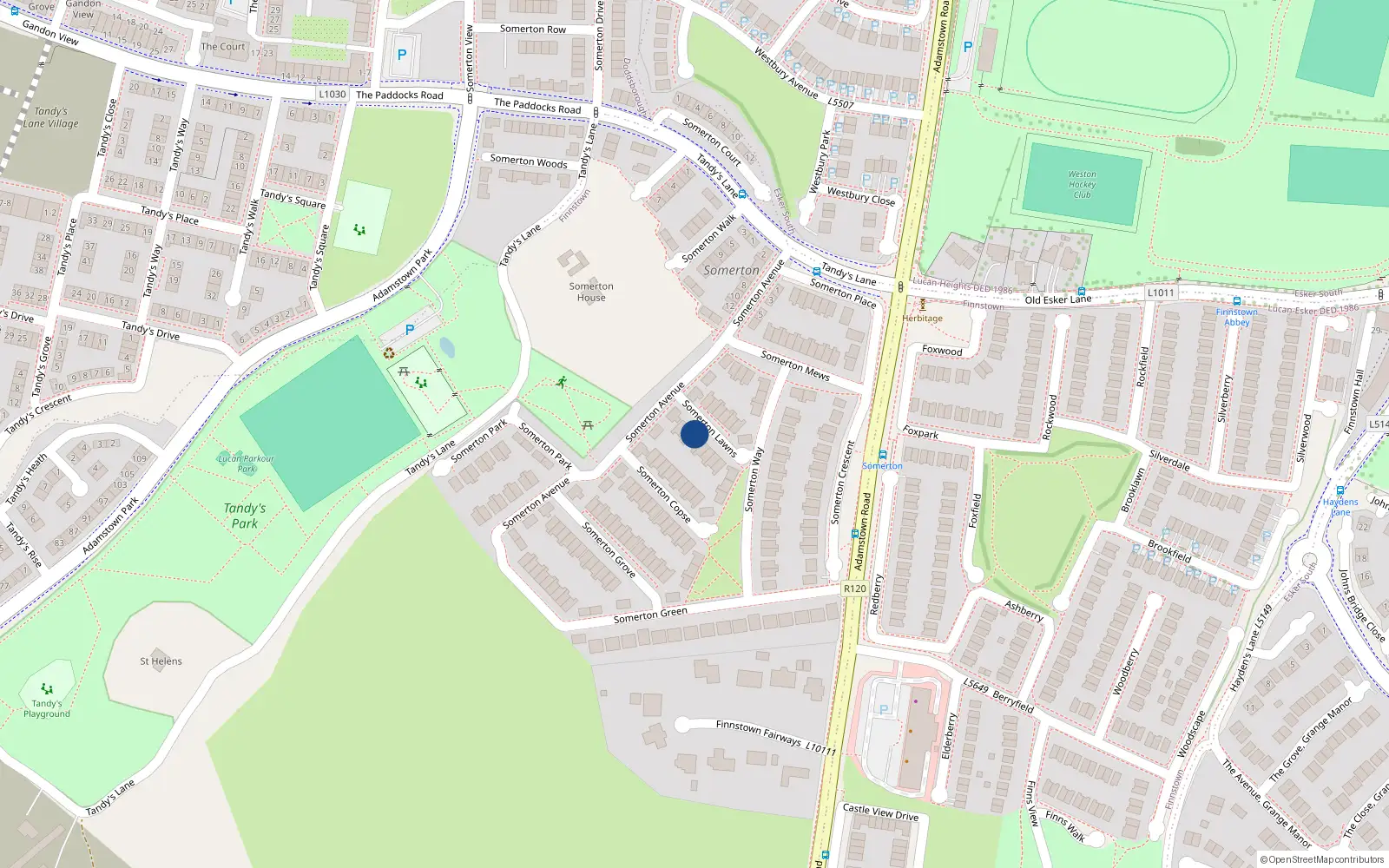 Overhead map showing the location of 6 Somerton Lawns, Lucan