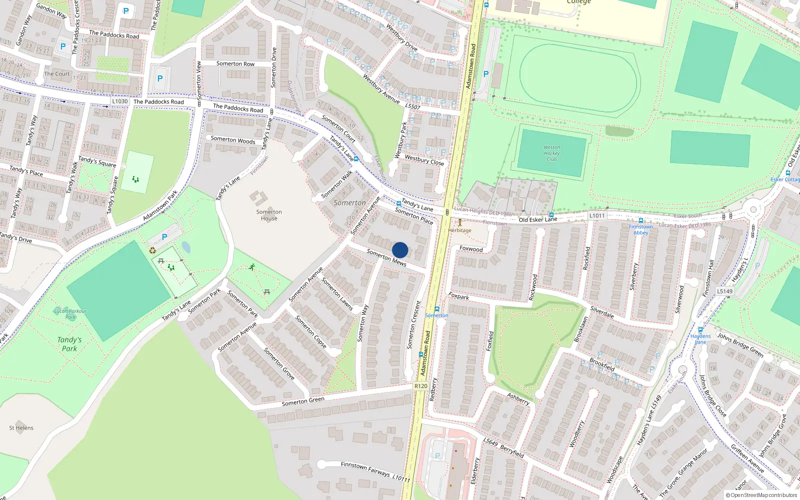 Overhead map showing the location of 6 Somerton Mews, Lucan
