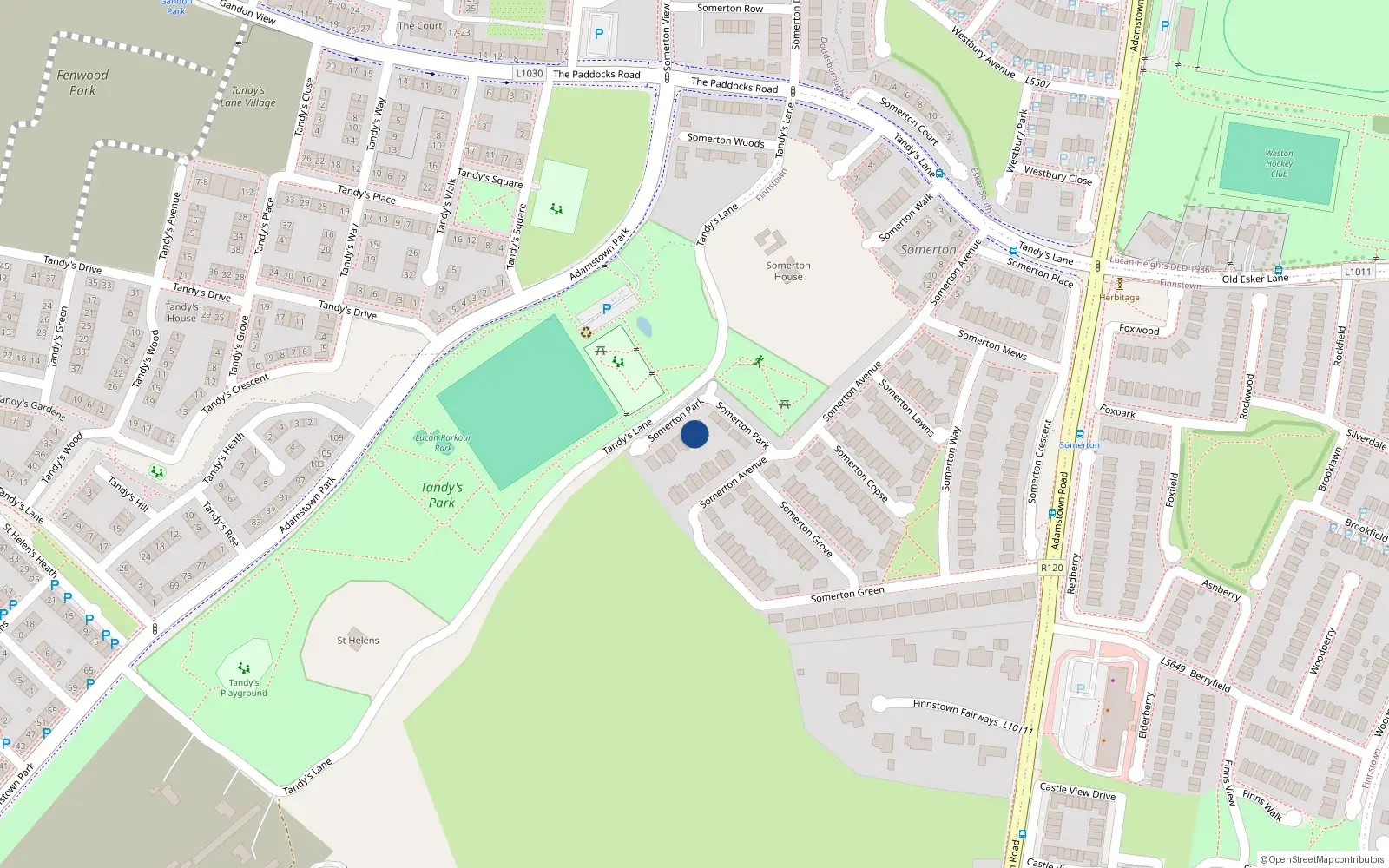 Overhead map showing the location of 6 Somerton Park, Lucan