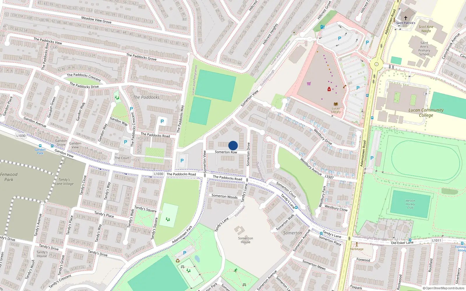 Overhead map showing the location of 6 Somerton Row, Newcastle Road, Lucan