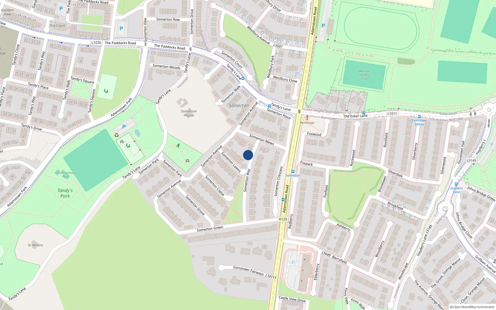 Overhead map showing the location of 6 Somerton Way, Newcastle Road, Lucan
