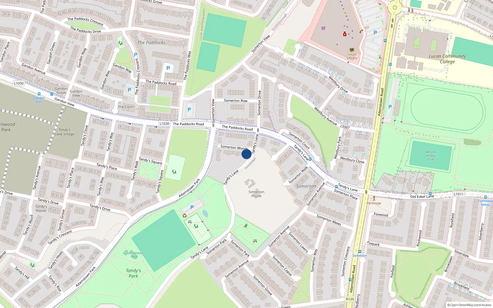 Overhead map showing the location of 6 Somerton Woods, Lucan
