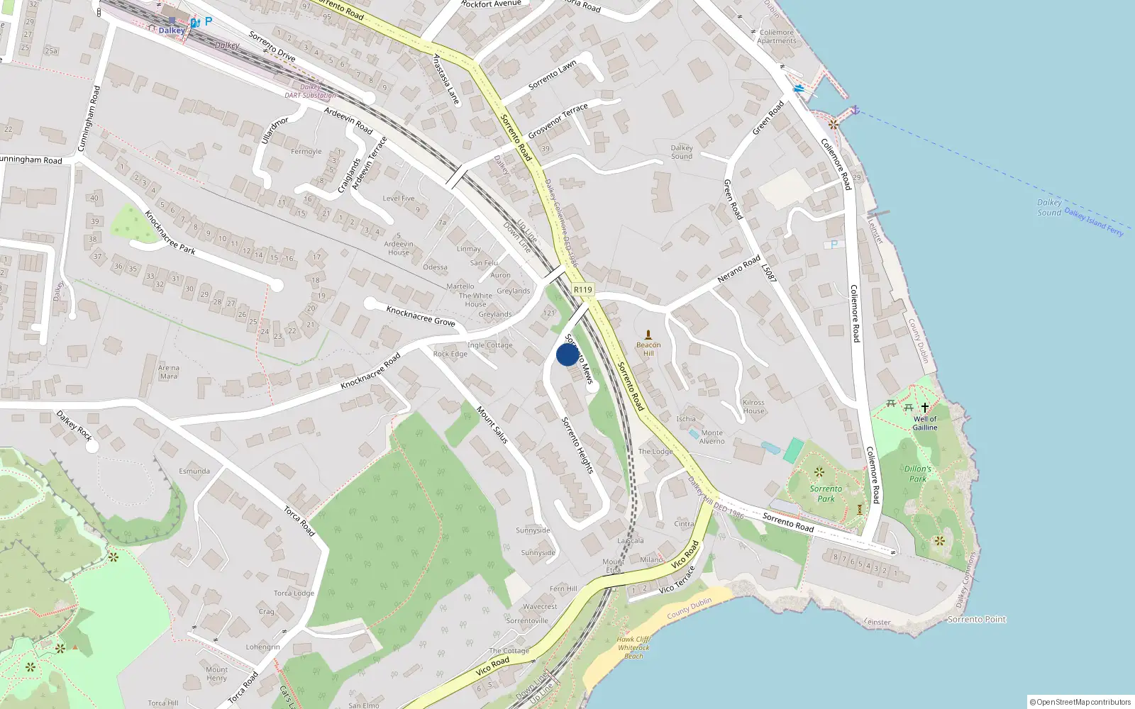 Overhead map showing the location of 6 Sorrento Mews, Sorrento Road, Dalkey