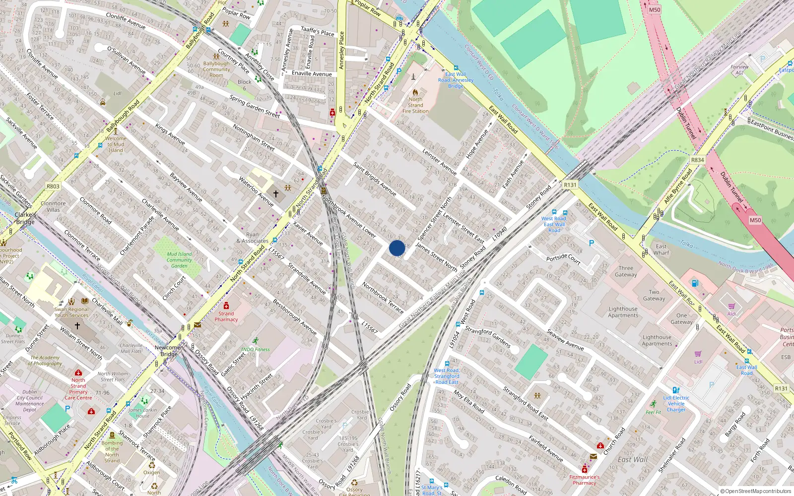 Overhead map showing the location of 6 Spencer Place, Dublin 3, Dublin