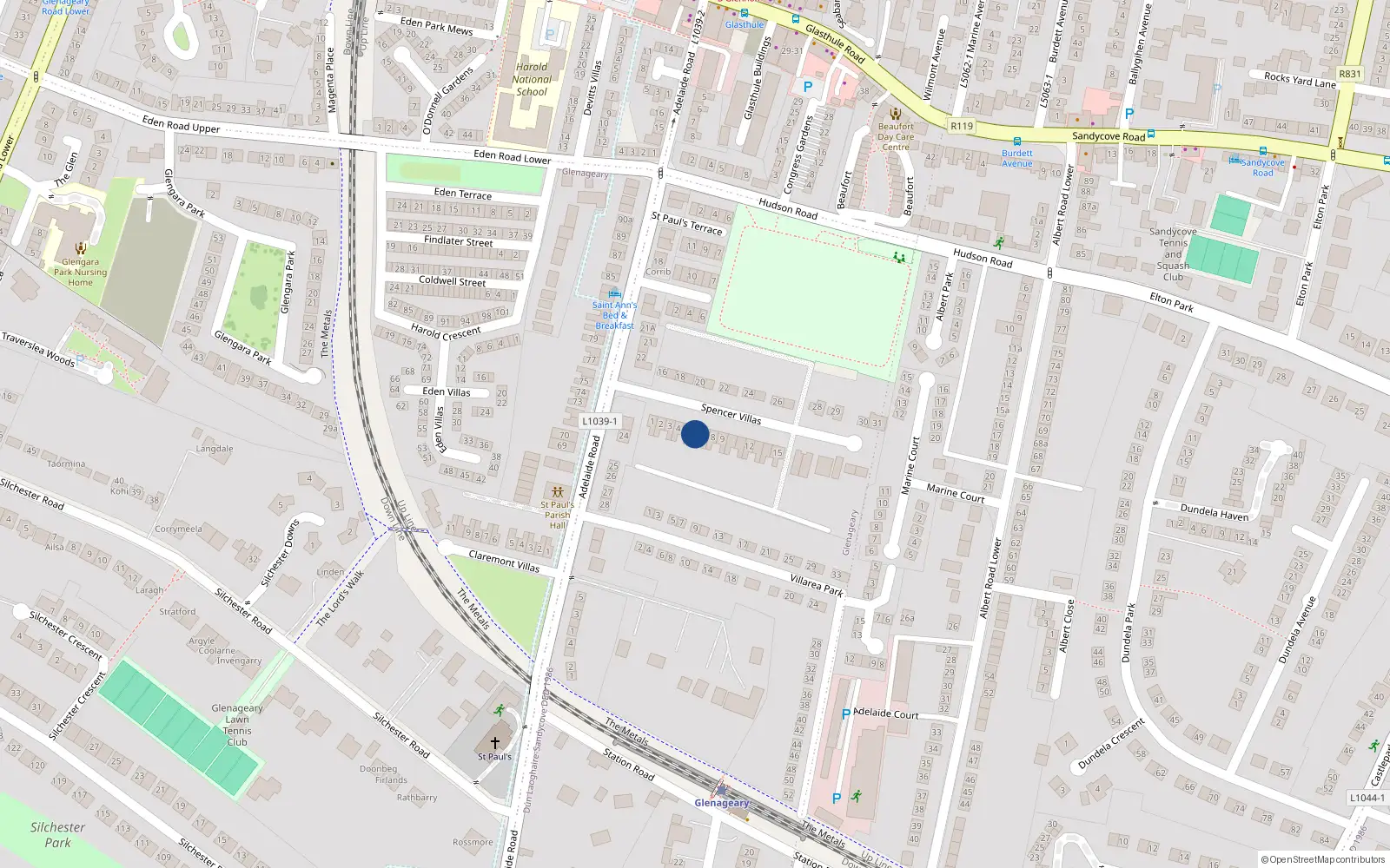 Overhead map showing the location of 6 Spencer Villas, Dublin
