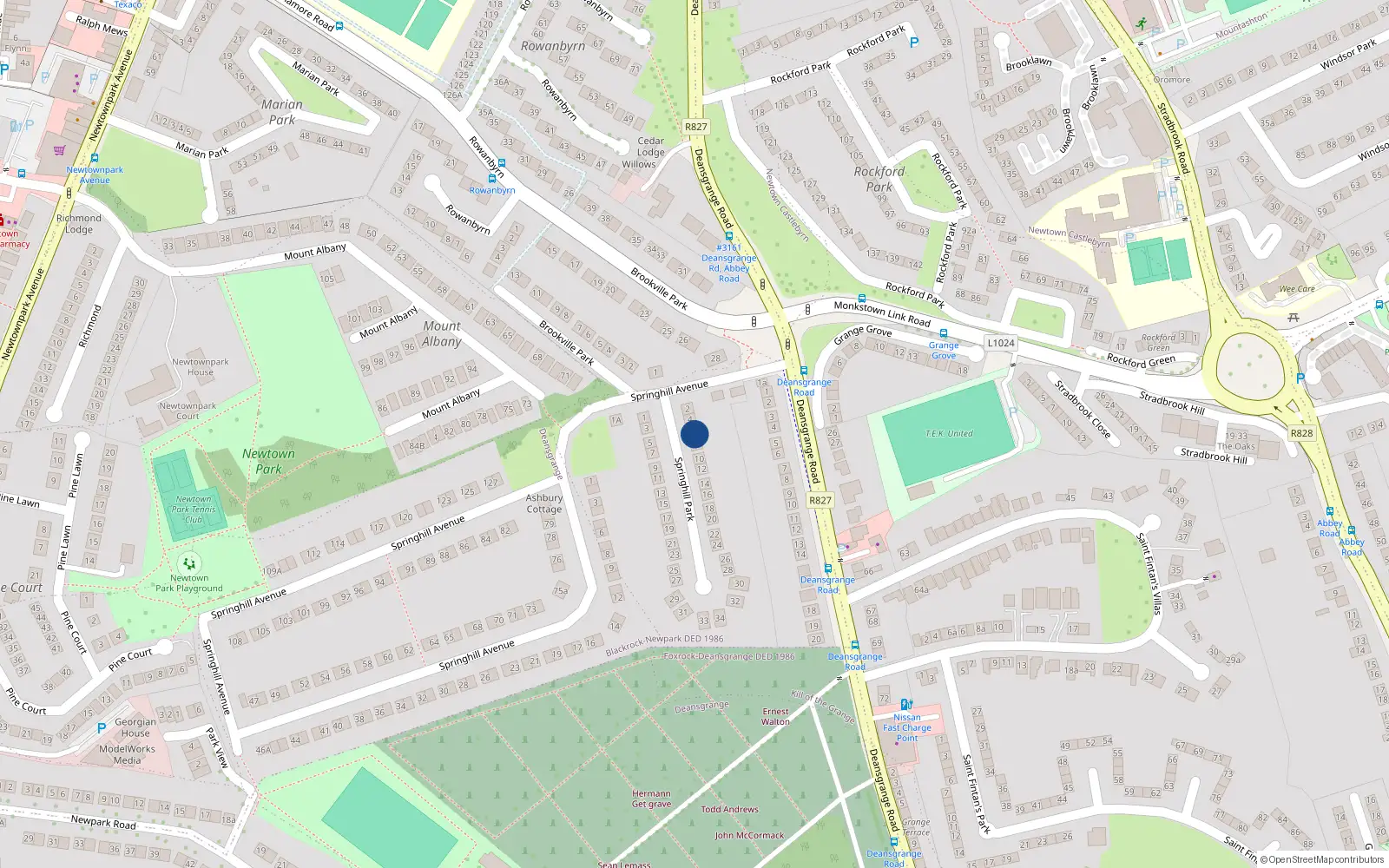 Overhead map showing the location of 6 Springhill Park, Blackrock, Dublin