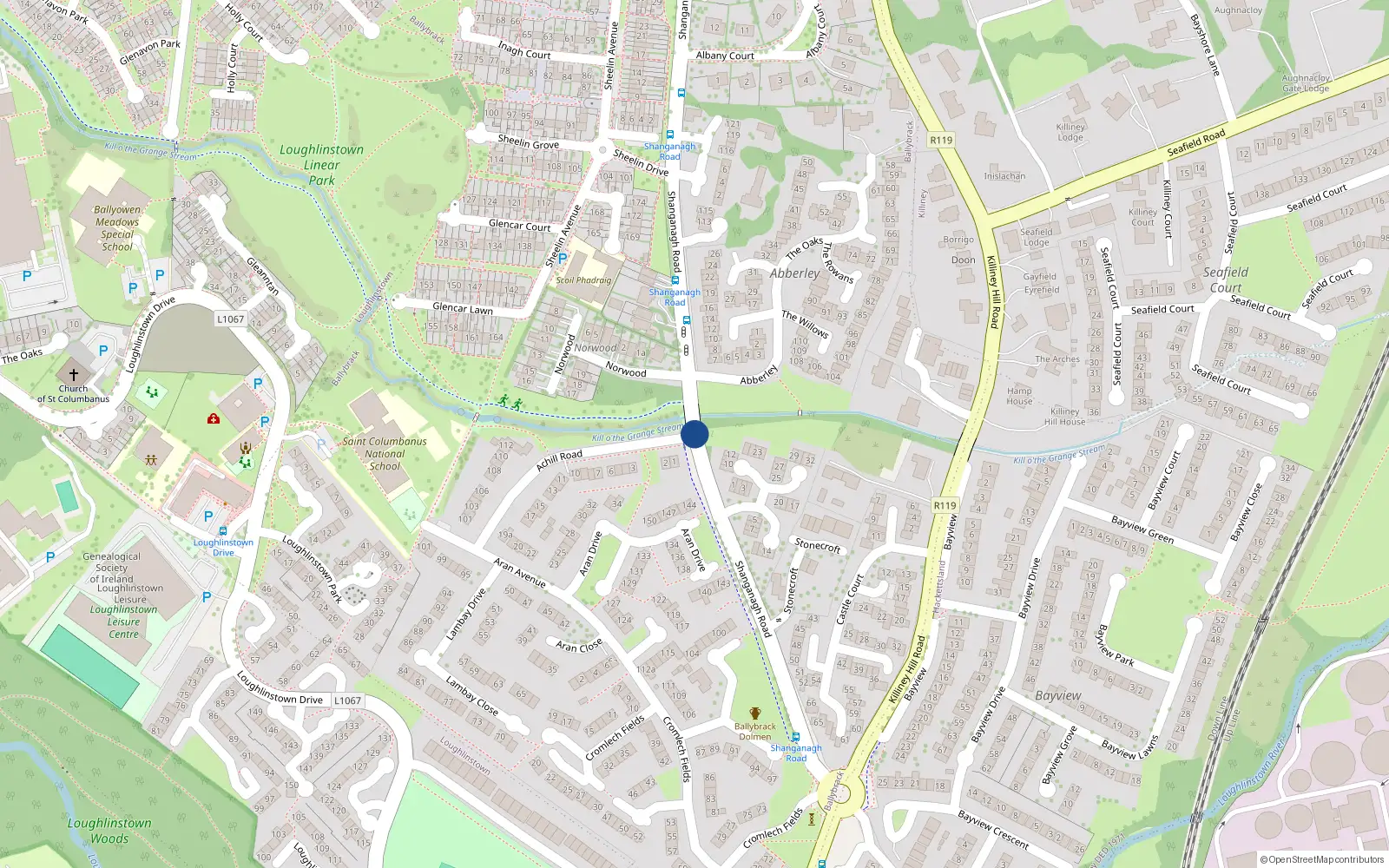Overhead map showing the location of 6 St Aubyns Court, Shanganagh Road, Killiney