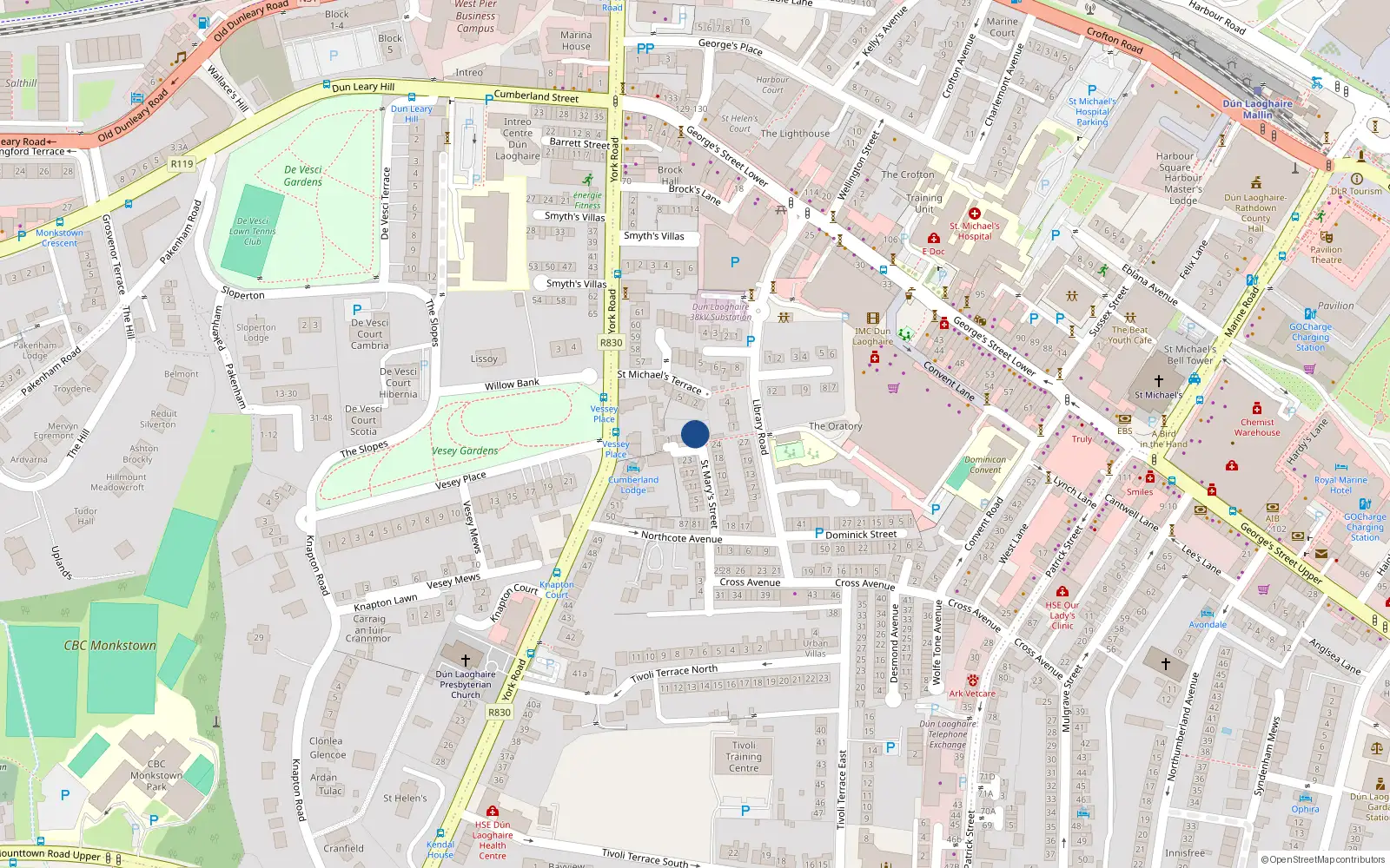 Overhead map showing the location of 6 St Brendans Terrace, Dun Laoghaire, Dublin