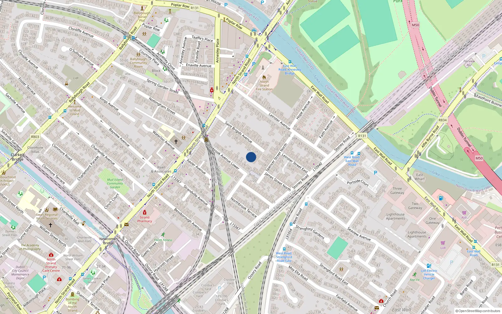 Overhead map showing the location of 6 St Brigids Cottages, North Strand, Dublin 3