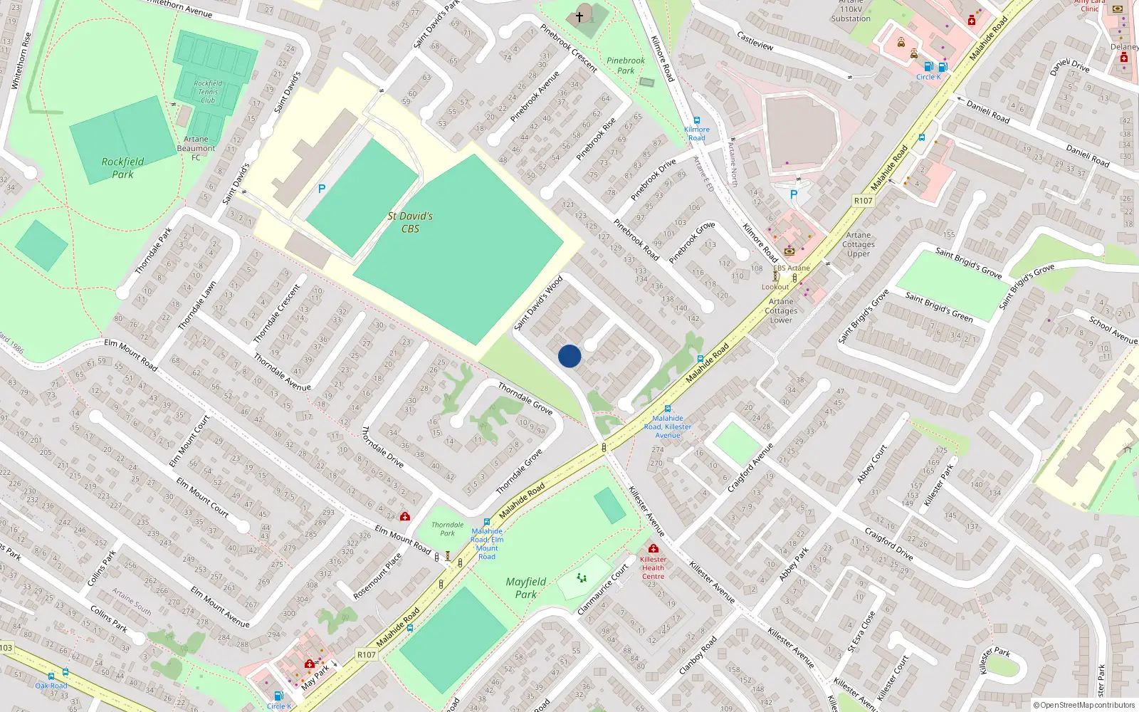 Overhead map showing the location of 6 Saint David's Wood, Dublin 5
